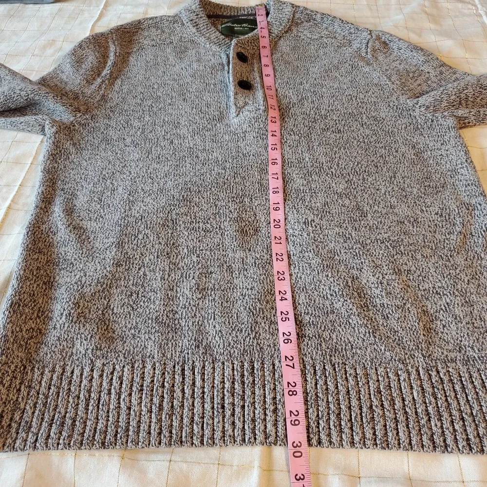 Eddie‎ Bauer Men's L Gray Long Sleeve Knit Sweater 1/4 Button Pullover - Picture 7 of 8